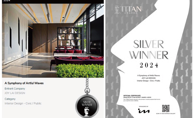 本文由OPEN编辑部撰写
TITAN Property Awards由历史悠久的国际奖项协会International Awards Associates(IAA)主办,以充满力量和坚实气息的摩艾石像为标志,旨在改善我们的日常生活,其为建筑、景观、室内设计、房地产等领域提供全面的发光舞台,每年吸引众多国际知名品牌与设计师,争相角逐辉煌荣誉。
2024年TITAN Property Awards共收到来自一百一十八个国家、超过十万份的参赛作品,并由逾两百位专业评审进行遴选,可称为最具影响力的国际奖项之一。
实创设计 设计总监 赖姿伊 将空间留白为底蕴,透过简约俐落线条规划,层次分明的材质拼贴,融入暗褐木纹等元素,于现代美学中融汇东方的静谧优雅。其以独到的复合时尚眼光,将古典韵味交织当代设计语彙谱写出的接待中心《创流艺想》,吸引评审目光,斩获本届赛事的「银奖」殊荣!