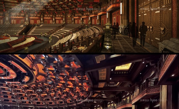 汉文化大会堂·设计效果VS现场提升中▲