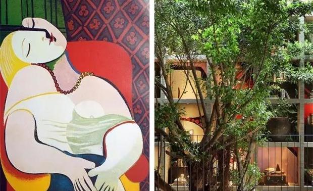 两幅画的解构设计在整个空间形成呼应关系，用新思维思路来创造蒙太奇美学概念。