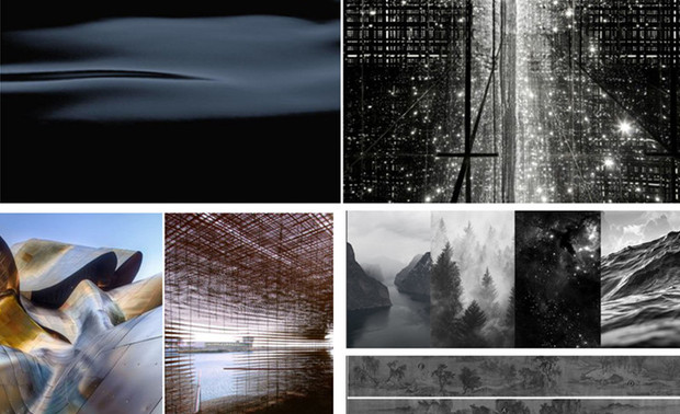 ▲ “宋吧”设计意向图

从常规的墙体，窗口，屏风，得到一些引申的变化，进而得出新的尝试。常规的墙体到异形的山墙，常规的窗口变成自由山洞，常规的屏风到编织的网格线。
