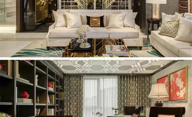 ▲图为：【苏式水岸中式秀墅】

中式醇厚的木色与西方威尼斯湖水色在这里汇集，沉静而柔婉。
西式餐厅、中式卧室，中西家具的穿插配置，使人置仿佛身于异域风情的空间之中。
