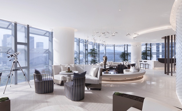 澜漪汇肇始于一群即热衷于物质价值的体验和实现，又渴望追求精神上的平静和安宁，并积极于自然健康的链接、以及生命价值和意义的探索的非常之人。
整个平面及空间采用仿生学设计，模仿雨滴涟漪的自然现象营造出圆润、相互交融的充满意趣的空间形式，同时也将平面的形式运用到门牌标识系统的设计中。首先进入的空间是采用1800多块特殊定制的冰晶琉璃砖围合出来的弧型长廊，似隐还透，轻盈纯静，人影划过，如音乐般律动。精心设计的15步行程，让每个进来的人都在不自知中剥去外面世界带来的浮躁，回归平静的本心状态。
墙面艺术装置——《时间的流》，我们每个人无时无刻都在面对这个复杂而不确定的世界，这个世界是如此的华丽丰富，层层叠叠，欲望、理想、成就、挫折……我们都被她的美丽所蛊惑，张开双臂想拥抱所有的存在。
但渐渐发现当我们与这个复杂世界达成的妥协和谅解越多，这世界就越失去她最初通透的色彩。
因为在时间面前她是脆弱的，就仿佛跌入时间的流里，被冲刷得一无所有，空空如也。
所谓灵魂高贵，无非就是经历沧海桑田内心始终如少年一般纯洁。