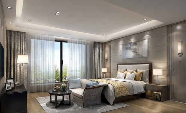 次卧为儿子，已经上大学了，所以比较男性化的设计。
Second bedroom for the son, has gone to college, so more male design