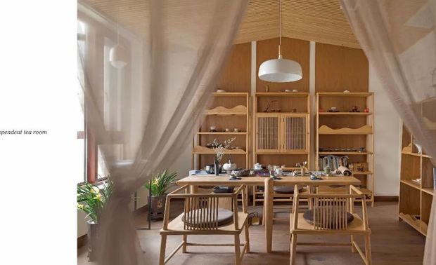 1、独立茶室
偏安一隅，颇有“躲进小楼成一统”的意味。茶室温润的古雅风度浸润着古典东方美学的韵味。