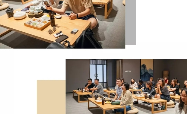 “不出城郭而获山水之怡，身居闹市而有灵泉之致。”盘坐在茶几之前，手持茶杯茶匙，品闻茶的暗香悠远，心旷神怡。聆听朱晓鸣老师的设计理念，感受杭州的设计文化。