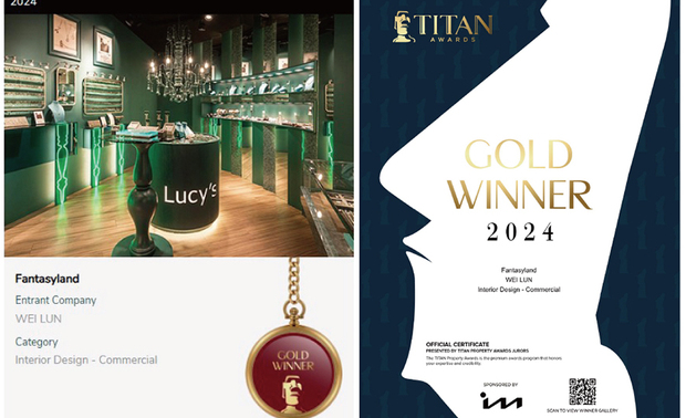 
本文由OPEN編輯部撰寫

TITAN Property Awards由历史悠久的国际奖项协会International Awards Associates（IAA）主办，以充满力量和坚实气息的摩艾石像为标志，旨在改善我们的日常生活，其为建筑、景观、室内设计、房地产等领域提供全面的发光舞台，每年吸引众多国际知名品牌与设计师，争相角逐辉煌荣誉。

2024年TITAN Property Awards共收到来自一百一十八个国家、超过十万份的参赛作品，并由逾两百位专业评审进行遴选，可称为最具影响力的国际奖项之一。

纬纶设计 设计总监 华苇轩 藉由「8字型」动线规划，引领顾客进入沉浸式购物体验；透过华丽復古软装及镜面材质运用，营造奢华氛围，同时利用强烈色彩对比凸显商品个性风采，饰品店《Fantasyland》于2024 TITAN Property Awards众多优秀作品中胜出，摘取「金奖」荣耀！
