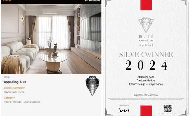 本文由OPEN编辑部撰写
MUSE Design Awards由历史悠久的国际奖项协会International Awards Associates(IAA)主办,以发掘全球设计缪思为宗旨,为建筑、室内、时尚等领域提供全面的发光舞台,每年严格的评分标准,吸引国际知名品牌与设计师争相参与。
2024年MUSE Design Awards下半季共收到来自一百一十八个国家、超过十万份的参赛作品,并由逾两百位专业评审进行遴选,可谓最具影响力的国际奖项之一,而IAA发言人Thomas Brandt指出,「于2024年MUSE大赛胜出的获奖作品,其精緻程度与作品的完成度及深度,皆象徵着创意及设计行业的最佳表现。」他补充说:「IAA讚扬所有参赛者对工艺的奉献,并希望他们不断用热情进一步扩大创造力和设计的极限。」
帝特设计 品牌总监 赵国豪、设计总监 杨翊 为奶茶色基调缀点深绿与胡桃木色,并採用北欧风门片、轻美式线板沙发牆,创造满盈异国风情的优美家宅《青苑游》,荣获本届赛事「金奖」殊荣;另一方面,《曼韵》则以温和轻浅色调勾勒空间轮廓,运用烤漆线板、镀金石材及薄板砖等多元材质,构筑优雅、精緻的时尚居所,获颁「银奖」肯定,为品牌注入崭新荣光!
