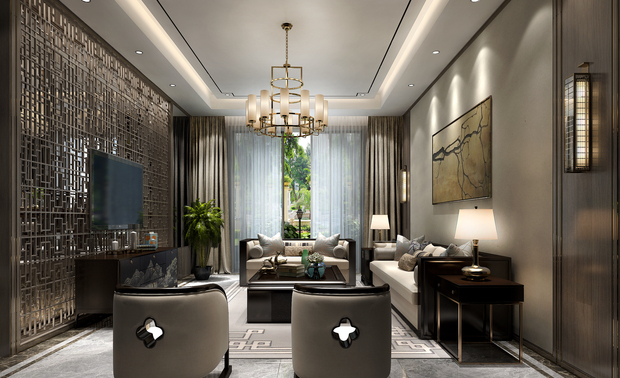 客厅与餐厅的互动，及分隔又互通，隐而不遮！
The interaction of sitting room and dining-room, reach space to exchange again, conceal and do not cover!