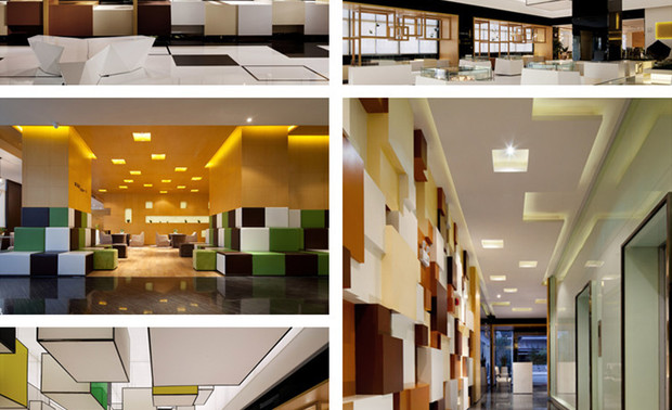 深圳合正丹郡销售中心

空间以最基本的几何元素—点、线、面来营造一种机能性美感空间，让它别有一番风味，童趣十足。
中间层的BOX，似悬浮在空中，这些错落有致的盒子同时也起到了隐藏只有结构功能性而没有美观性的柱子的作用，柱子和整个空间元素的完美融合，使得机能性美感展露无遗。