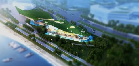 以“鱼”为创意，采用覆土建筑形式，与周边环境融为一体。整座建筑形同一条奇特的大鱼，从海面上纵身跃起，栩栩如生。

室内设计在工艺上追求自然环保，充分考虑整体内饰搭配的协调性，空间尺度千百次模拟人体工学，精心雕琢每个空间，还原应有的精致与典雅。