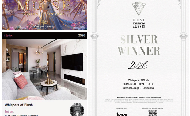 
本文由OPEN編輯部撰寫

LONDON Design Awards、French Design Awards及MUSE Design Awards皆由历史悠久的国际奖项协会International Awards Associates（IAA）主办，三项赛事各自从不同面向推动设计创新：LONDON Design Awards藉由不受世俗框架拘束的小丑LITO，鼓励创作者摆脱既定形式、大胆实践构想；French Design Awards重视创造力、美学功能及永续价值；MUSE Design Awards则秉持发掘全球设计缪思的宗旨，为建筑、室内、时尚等专业范畴搭建国际舞台。

城展设计 设计总监 林佩伶 于独居宅《柔光絮语》中，藉由电视牆转向、拆除狭小隔间及增设双向出入口，串起客厅、主卧、书房和更衣室，形塑开放流畅的生活动线；美学方面，带灰雾粉搭配深色木皮、雾黑金属及哑光涂料，于现代简约和古典比例之间凝聚含蓄轻奢的质感；低甲醛涂料、绿建材、轻量化钛钢石及LED光源的运用，亦回应长期居住所需的健康、维护与节能考量。

本案将独居生活所需的自由弹性，凝练为揉合情感温度、实用机能与永续思维的宜居场景，先于2025 LONDON Design Awards荣获「金奖」，2026年再接连拿下French Design Awards「金奖」及MUSE Design Awards「银奖」，三度夺得IAA旗下国际赛事肯定，为城展团队的创作历程写下亮眼纪录！

获奖作品《柔光絮语》
