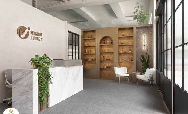 ▲玄关处铺陈大地色系艺术漆牆面，绿意点缀其间，藉由自然元素拉近人与环境的距离，营造回归自然的宁静氛围。接待柜檯后弧形背牆的律动感，为冷硬石材注入亲和力，灵动线条宛若双臂敞开，给予访客被理解、被拥抱之感。
