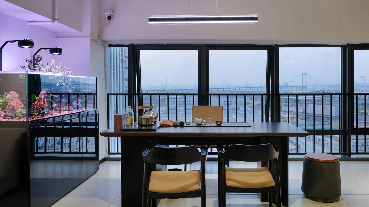 【开放式员工办公区】

通透绿意，效率与舒适共生

员工办公区以通透的玻璃隔断划分功能，既保证了空间的开阔感，又实现了高效协作。我们将自然引入室内，沿走廊与工位旁布置的绿植，为忙碌的工作注入生机与活力。